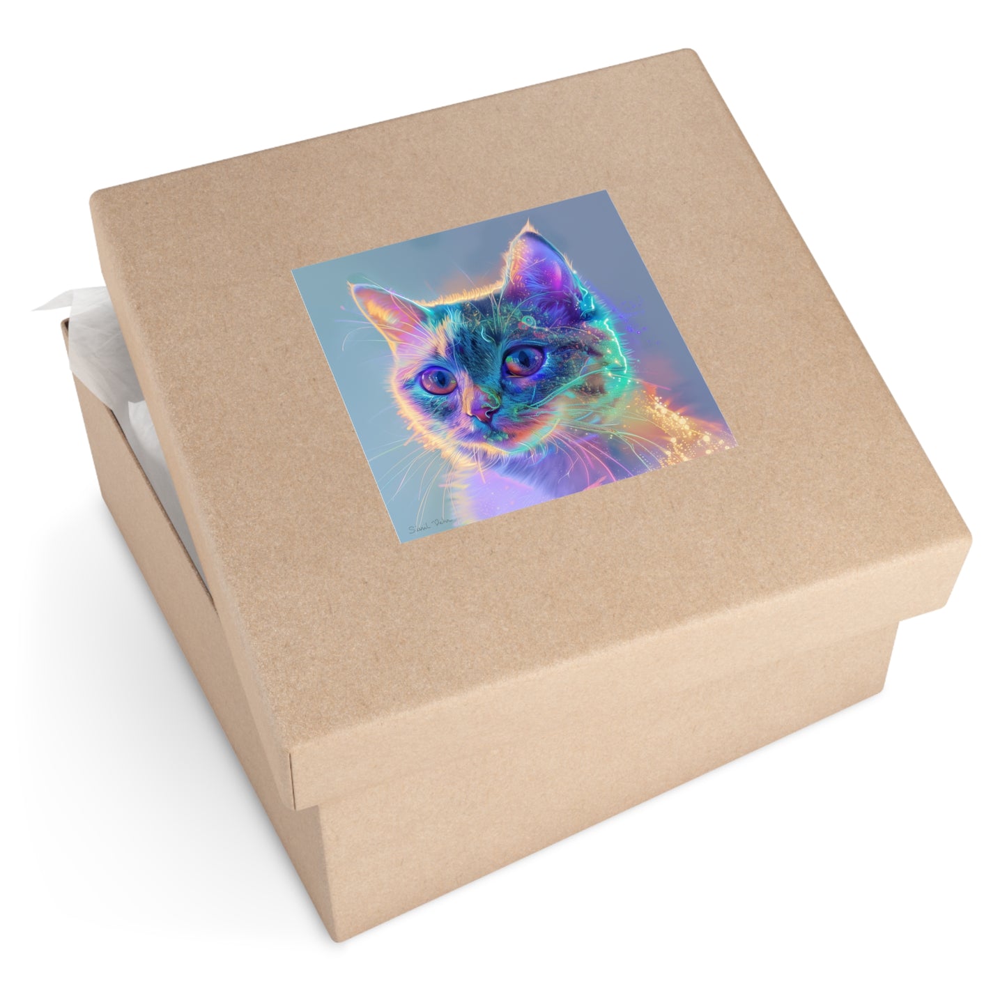 Holographic Cat Sticker: Futuristic Feline