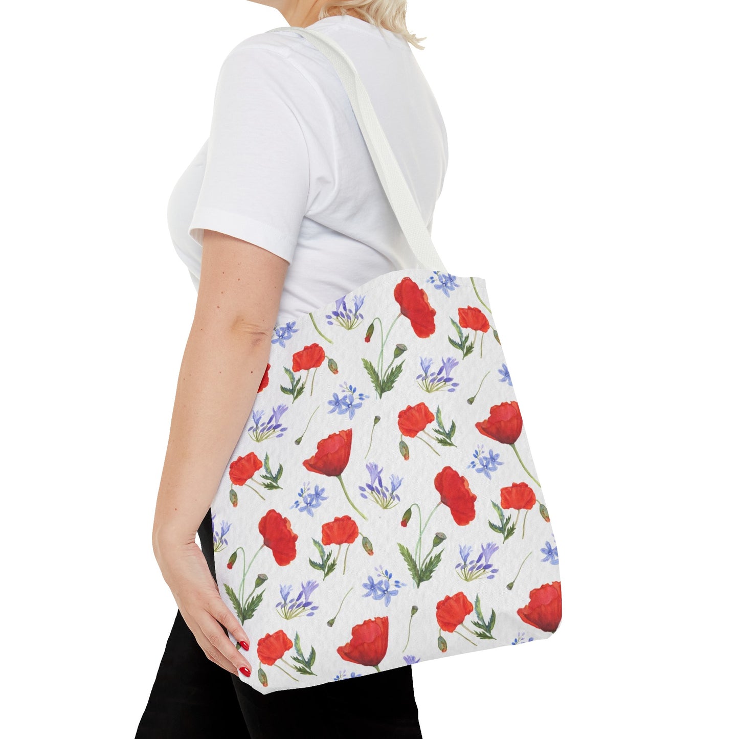 Pretty tote bag / Tote bag with floral pattern Poppies and agapanthus in watercolor