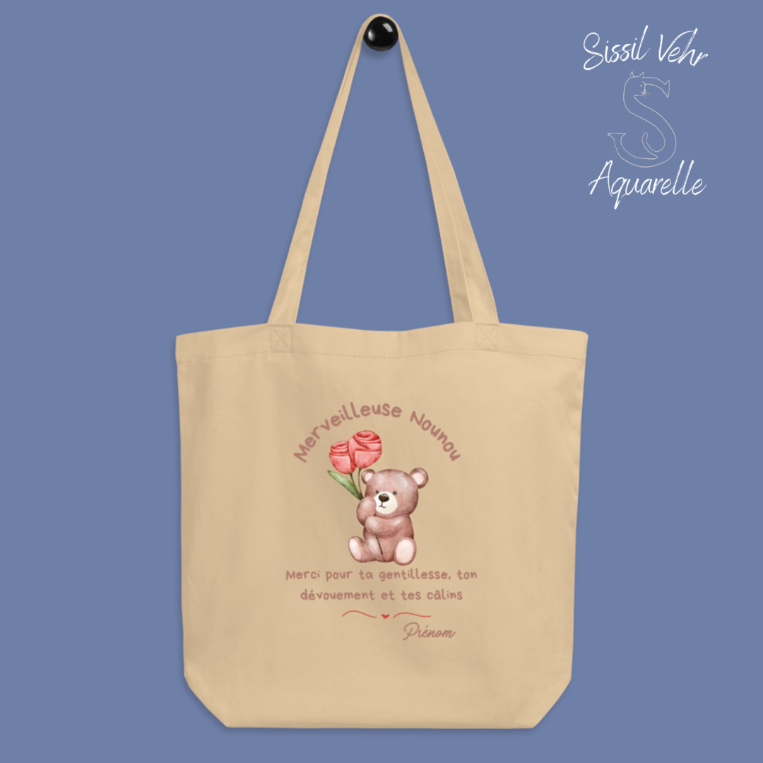 Tote Bag Bio Nounou Personnalisable/ sac merveilleuse nounou/ sac cadeau nounou Petit ourson /sac nounou personnalisé/cadeau nounou