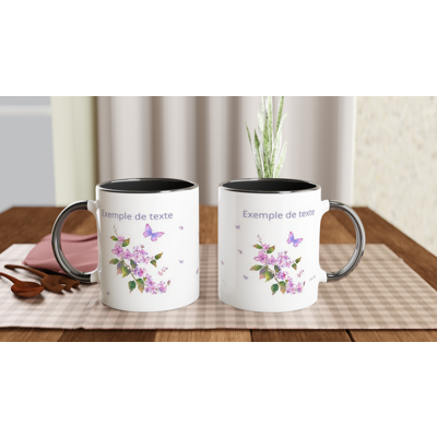 Mug personnalisé Lilas vintage / cadeau pour elle / Mug en céramique émaillé avec intérieur coloré