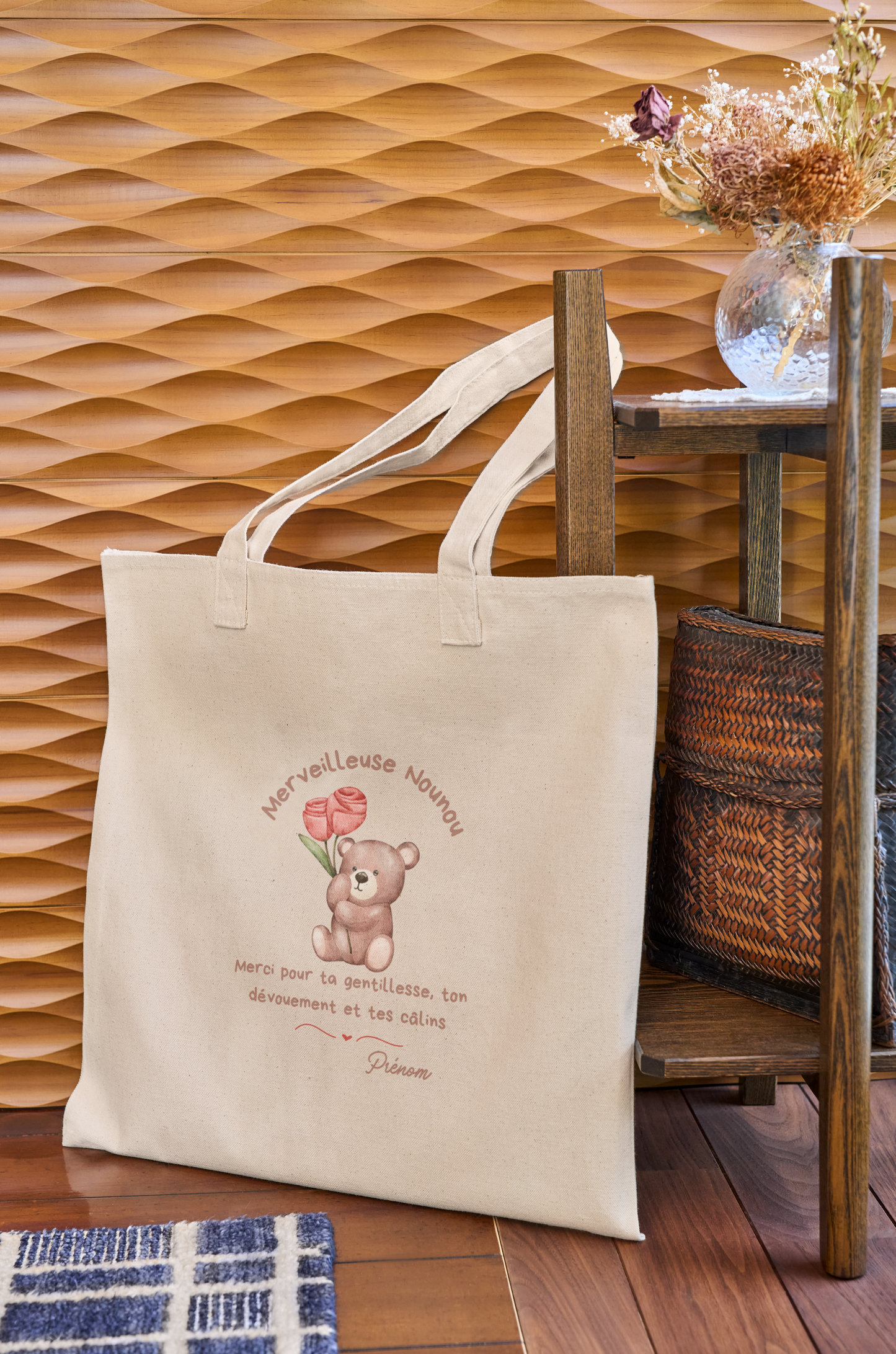 Tote Bag Bio Nounou Personnalisable/ sac merveilleuse nounou/ sac cadeau nounou Petit ourson /sac nounou personnalisé/cadeau nounou