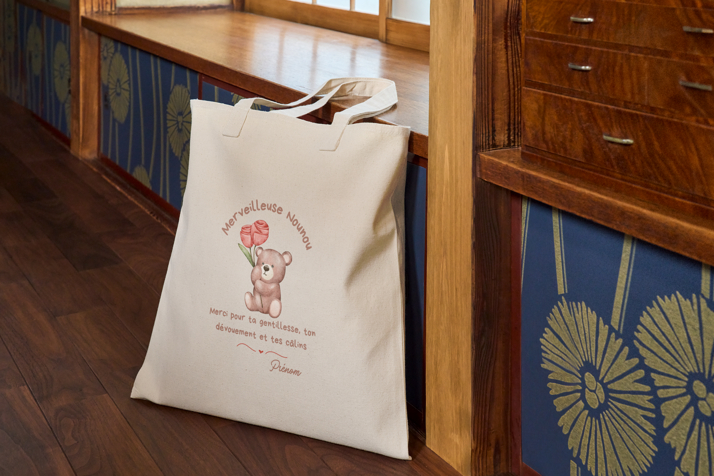 Tote Bag Bio Nounou Personnalisable/ sac merveilleuse nounou/ sac cadeau nounou Petit ourson /sac nounou personnalisé/cadeau nounou