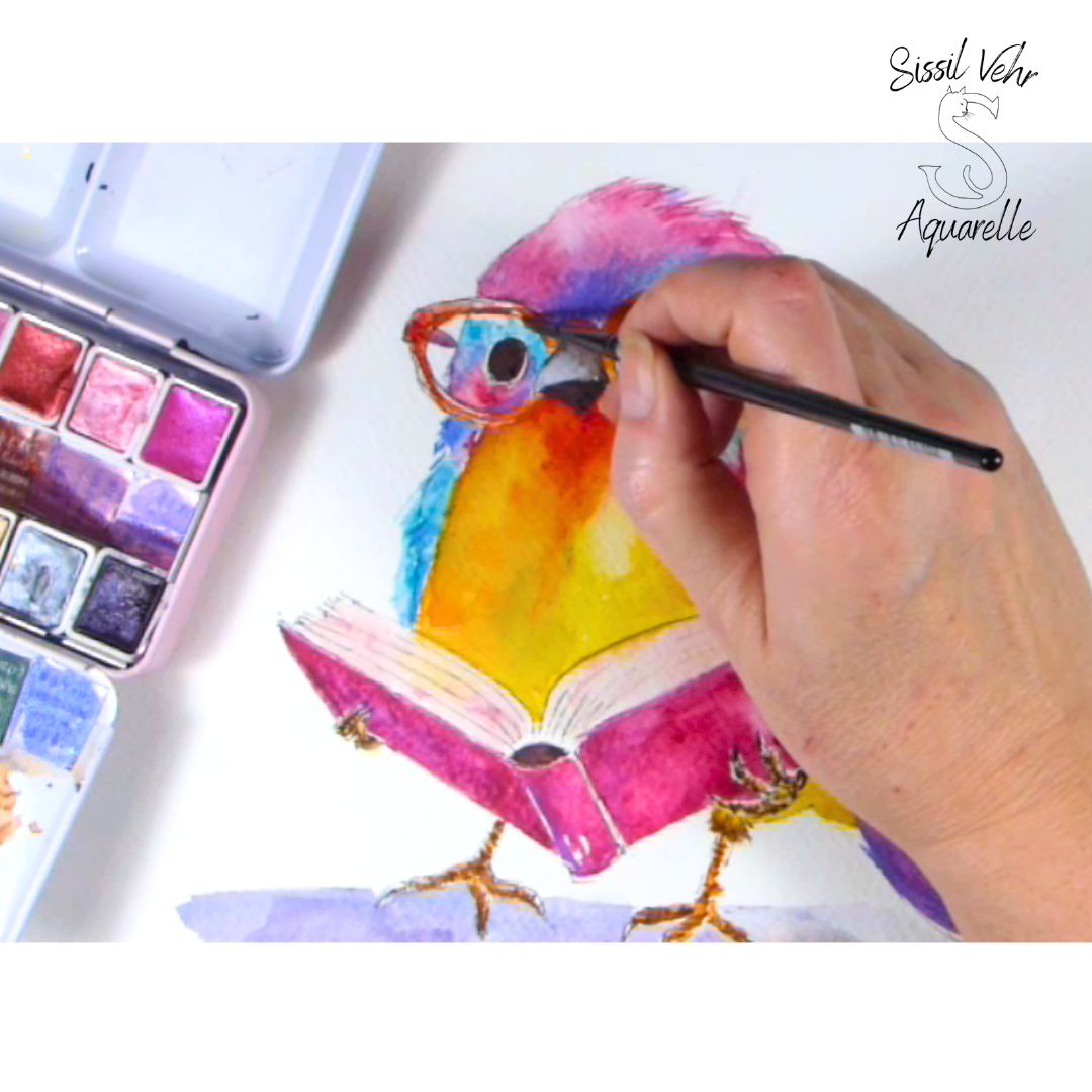 Oiseau Fantaisie n°3 – Cours Aquarelle – Téléchargeable