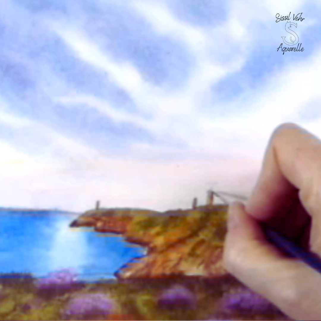 Cours Aquarelle - Peindre un paysage côtier : le cap Fréhel- Tutoriel Vidéo Pas à Pas (1h30mn) téléchargeable