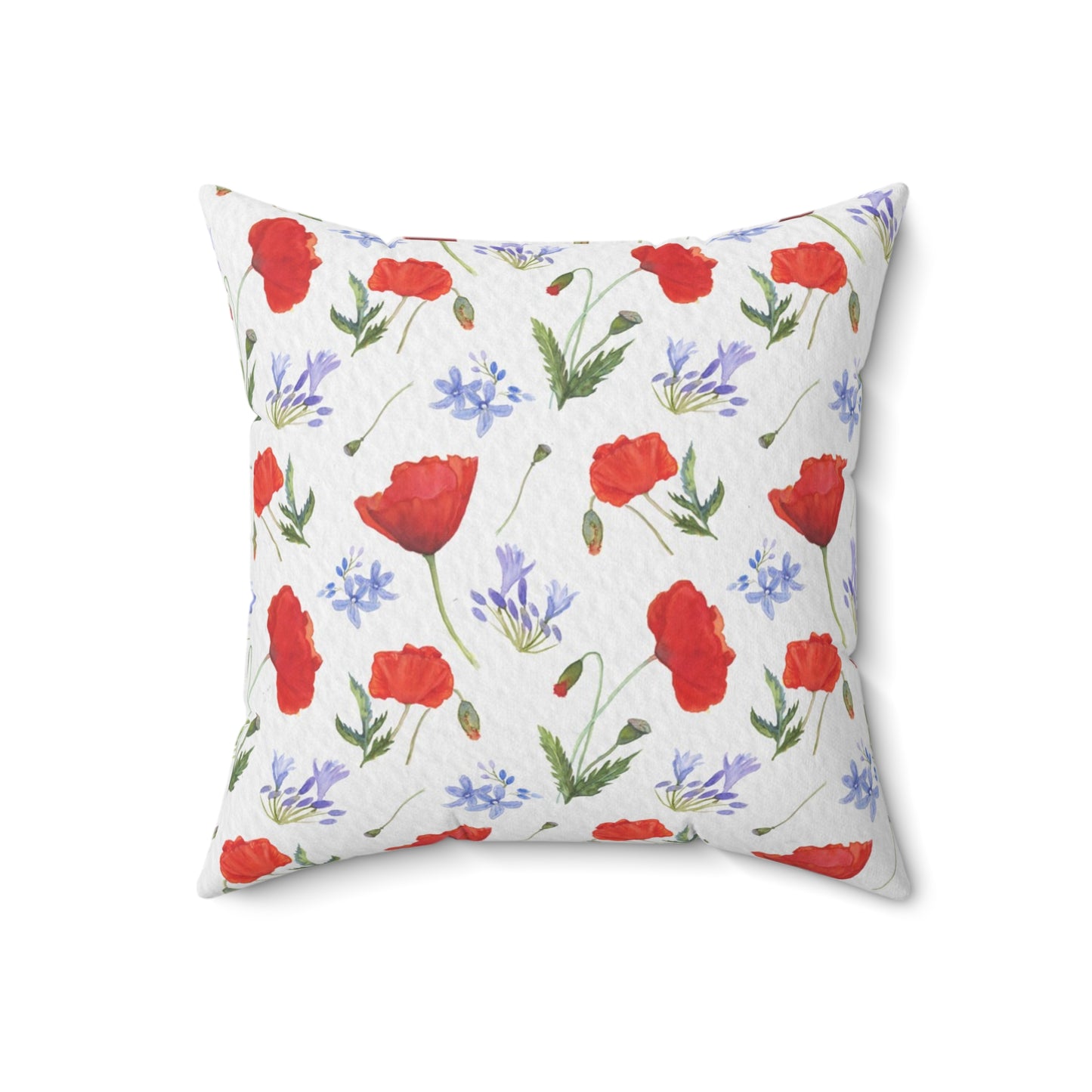 Quadratisches Kissen mit Blumenmuster Mohnblumen und Agapanthus in Aquarell