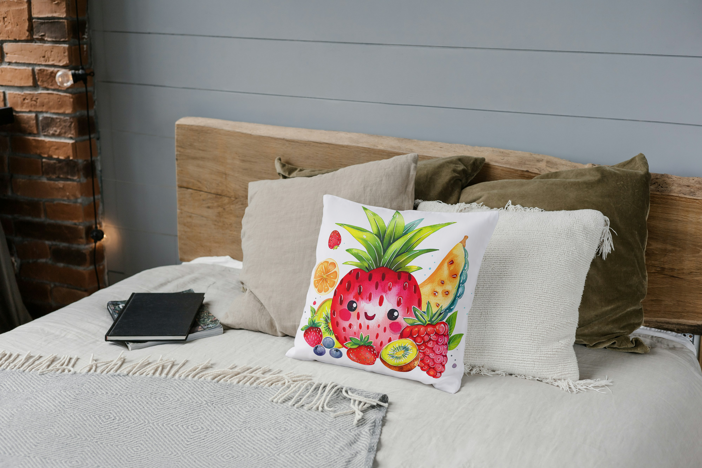 Coussin d'extérieur Fruits d'Été Kawaï - Tissu Résistant aux UV - 3 Tailles Disponibles - Décoration estivale