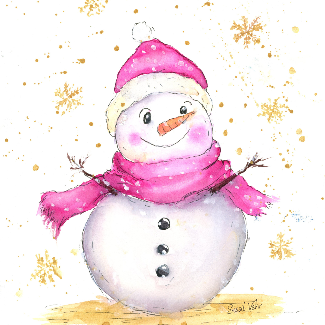 ⛄Tutoriel Vidéo Aquarelle - Carte de Noël Le Bonhomme de Neige joyeux