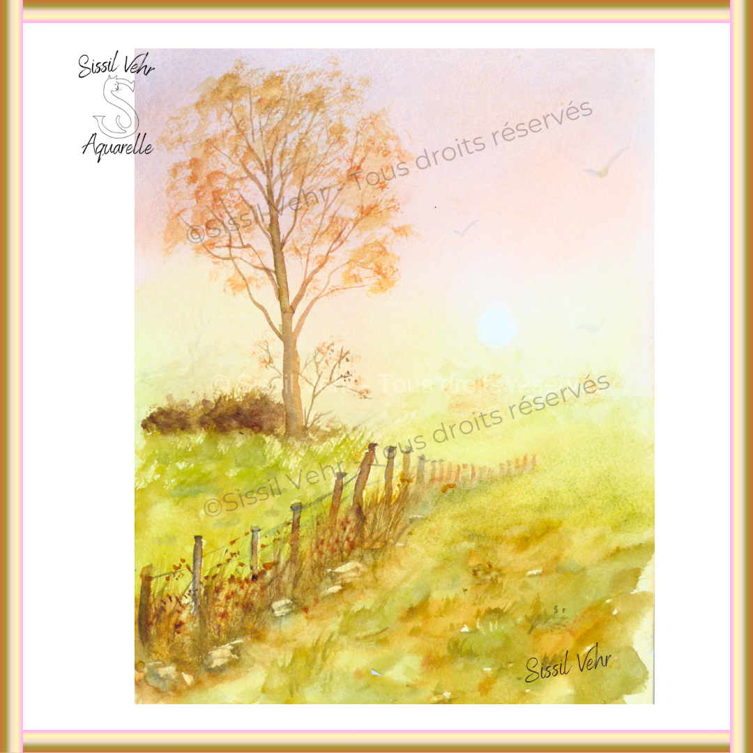 Aquarelle du tutoriel "Paysage Brumeux d'Automne" par Sissil Vehr