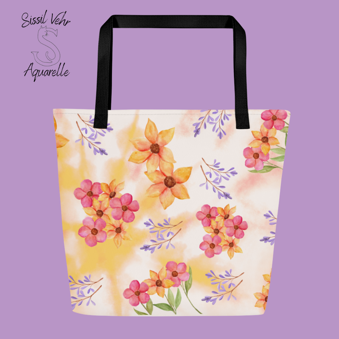 Sac de plage personnalisable en polyester - Grande taille avec impression de fleurs