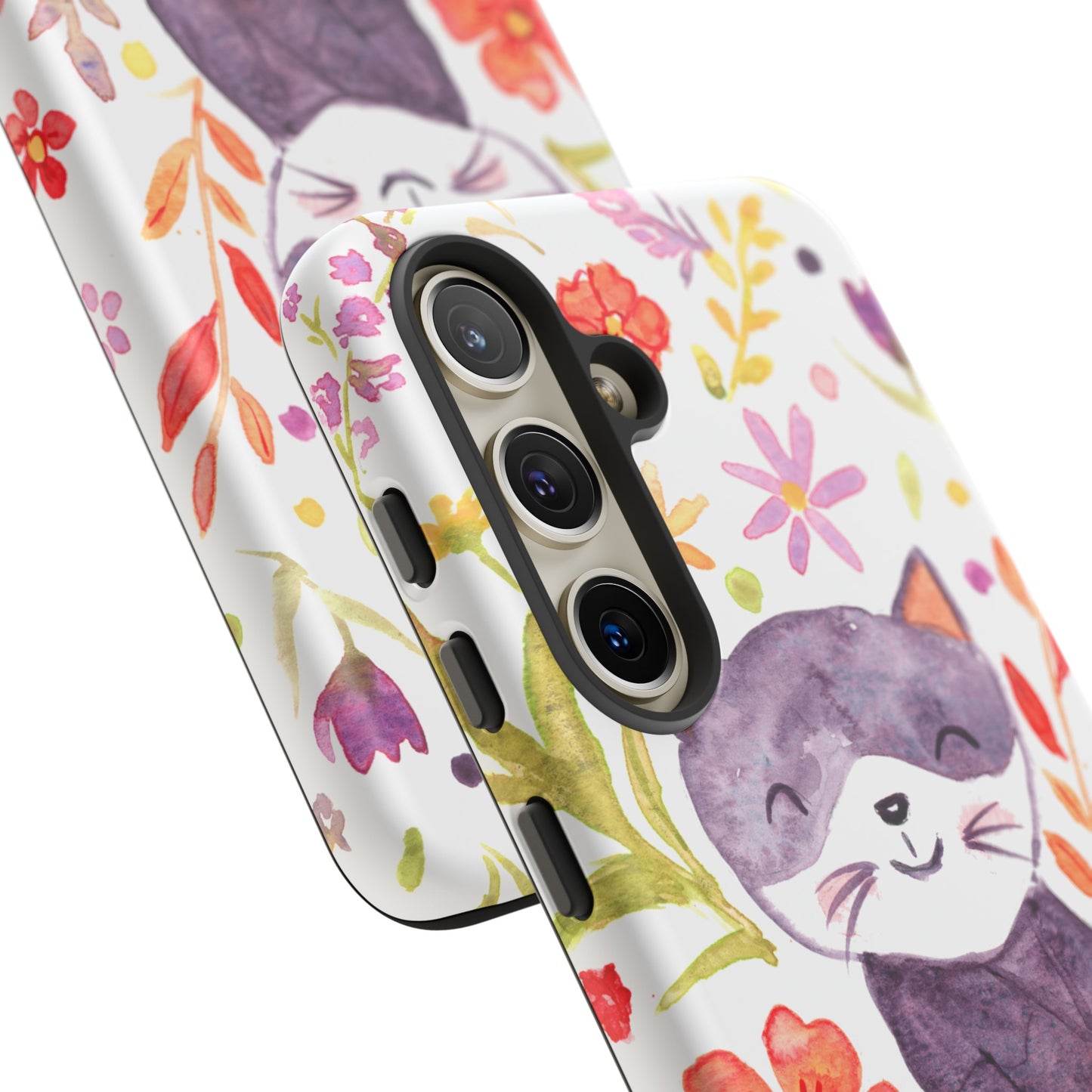 Robust and shock-resistant phone case Watercolor: Floral cat