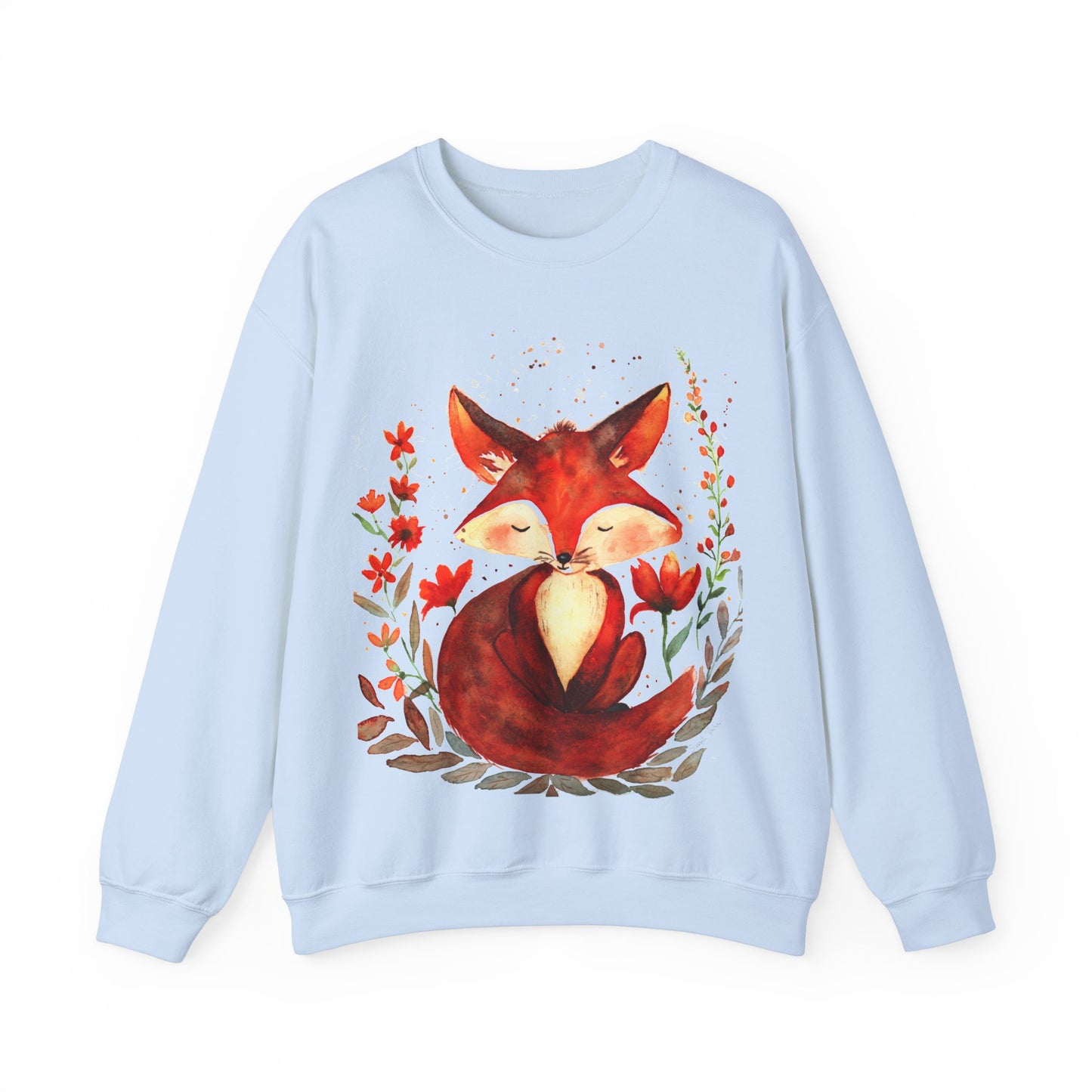 Pretty hand-painted fox and flowers Customizable sweatshirt: Unisex comfort clothing