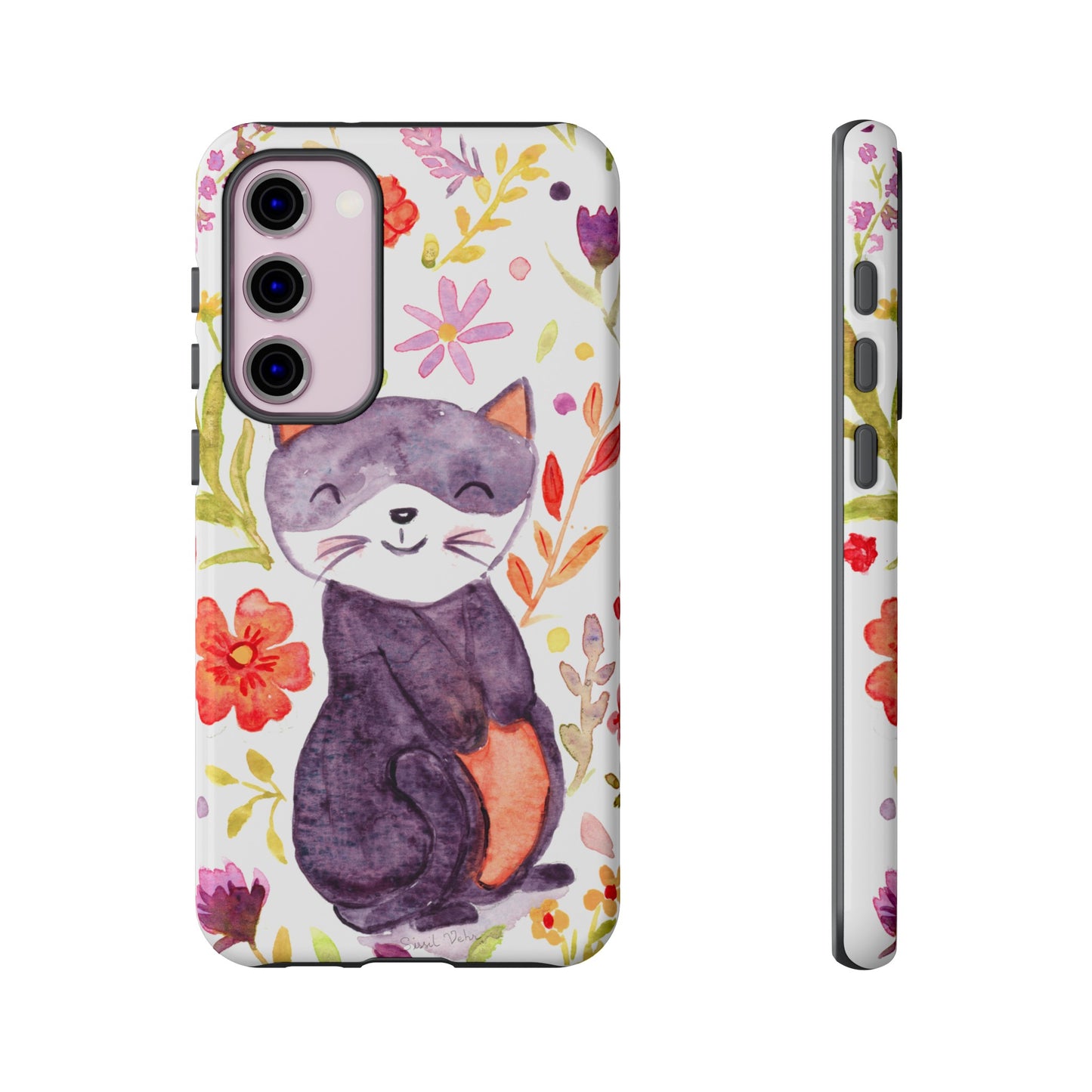 Robust and shock-resistant phone case Watercolor: Floral cat