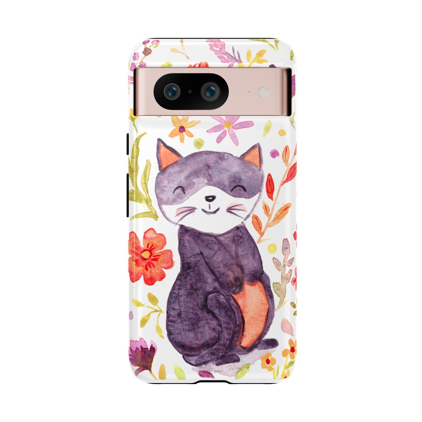 Robust and shock-resistant phone case Watercolor: Floral cat