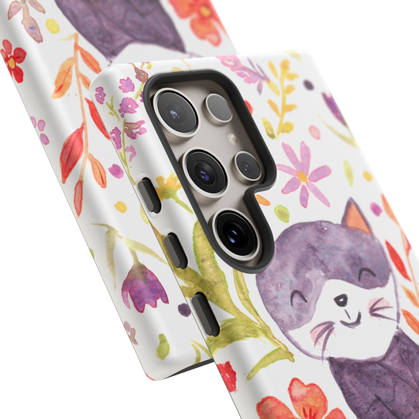 Robust and shock-resistant phone case Watercolor: Floral cat