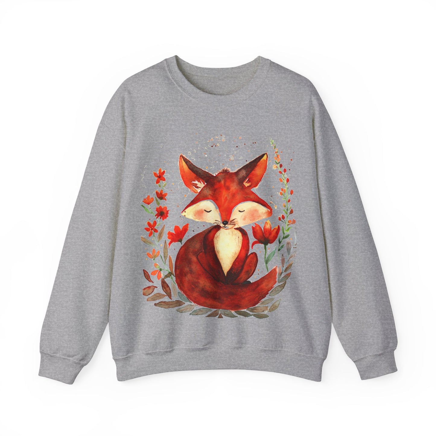 Pretty hand-painted fox and flowers Customizable sweatshirt: Unisex comfort clothing