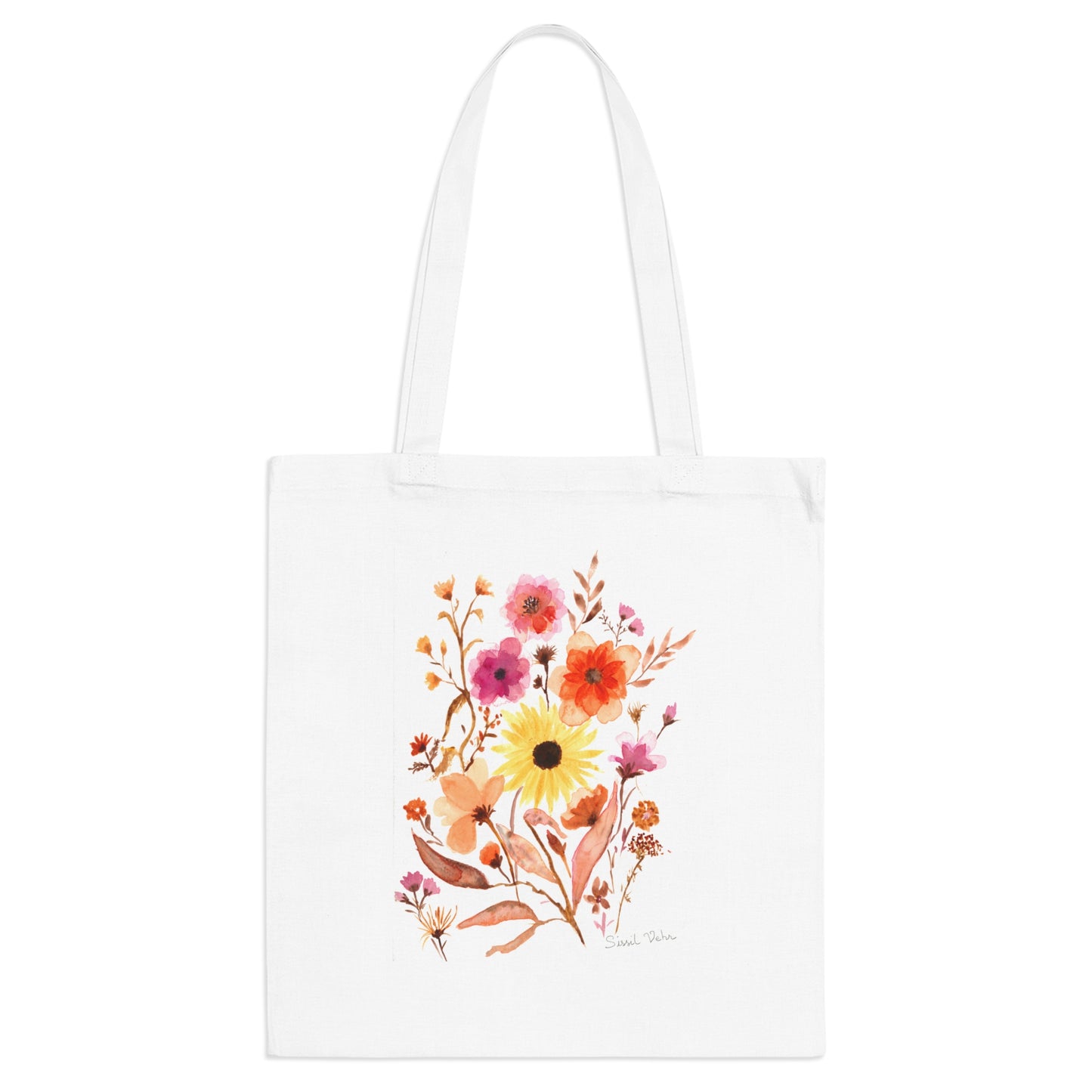 Tote Bag Sac 100% coton  :  Aquarelle Bouquet de fleurs