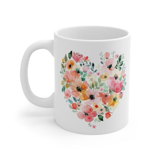 Mug Coeur Personnalisé Fleurs Aquarelles Peintes à la Main