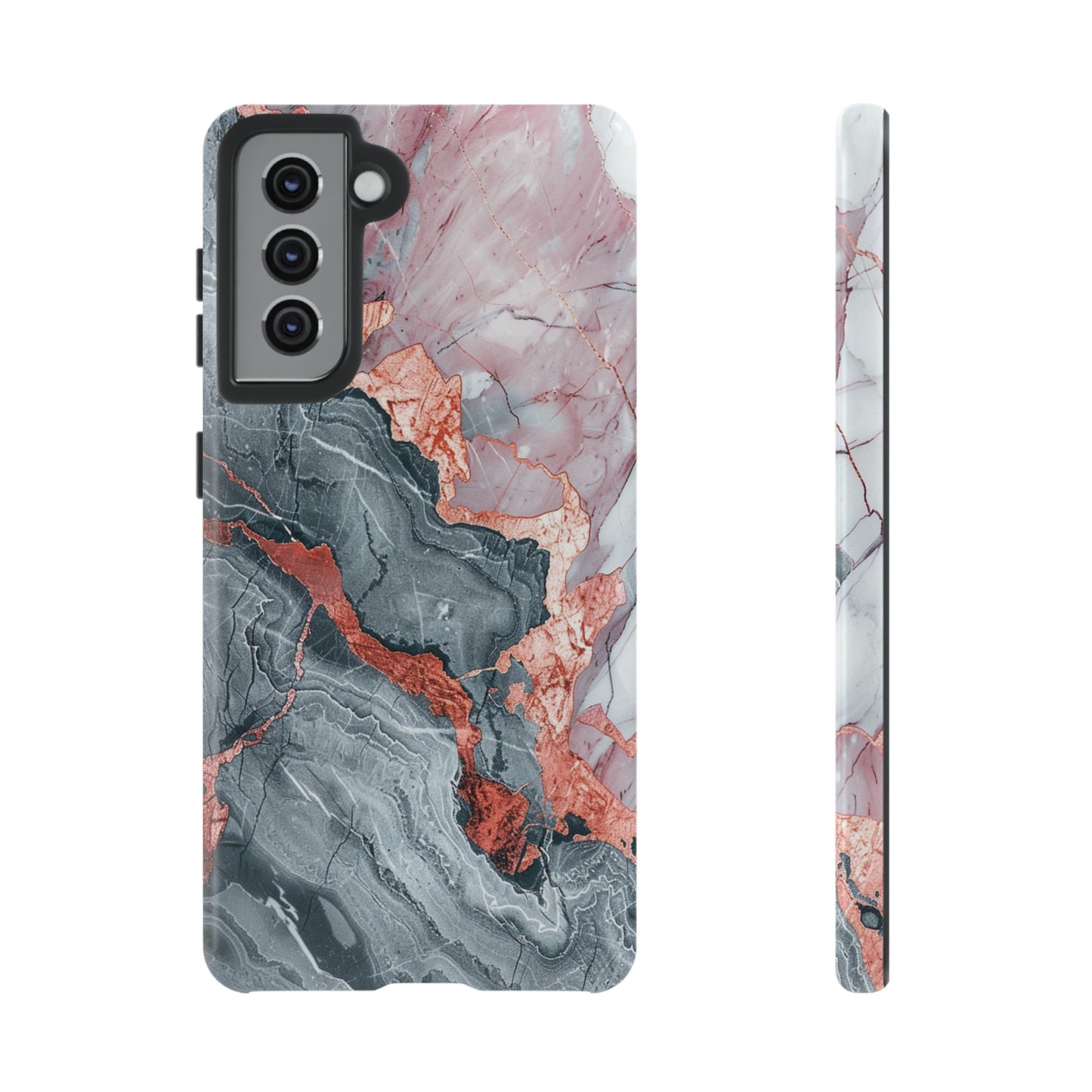 Coque téléphone robuste et résistante aux chocs  : marbre gris , orange et or