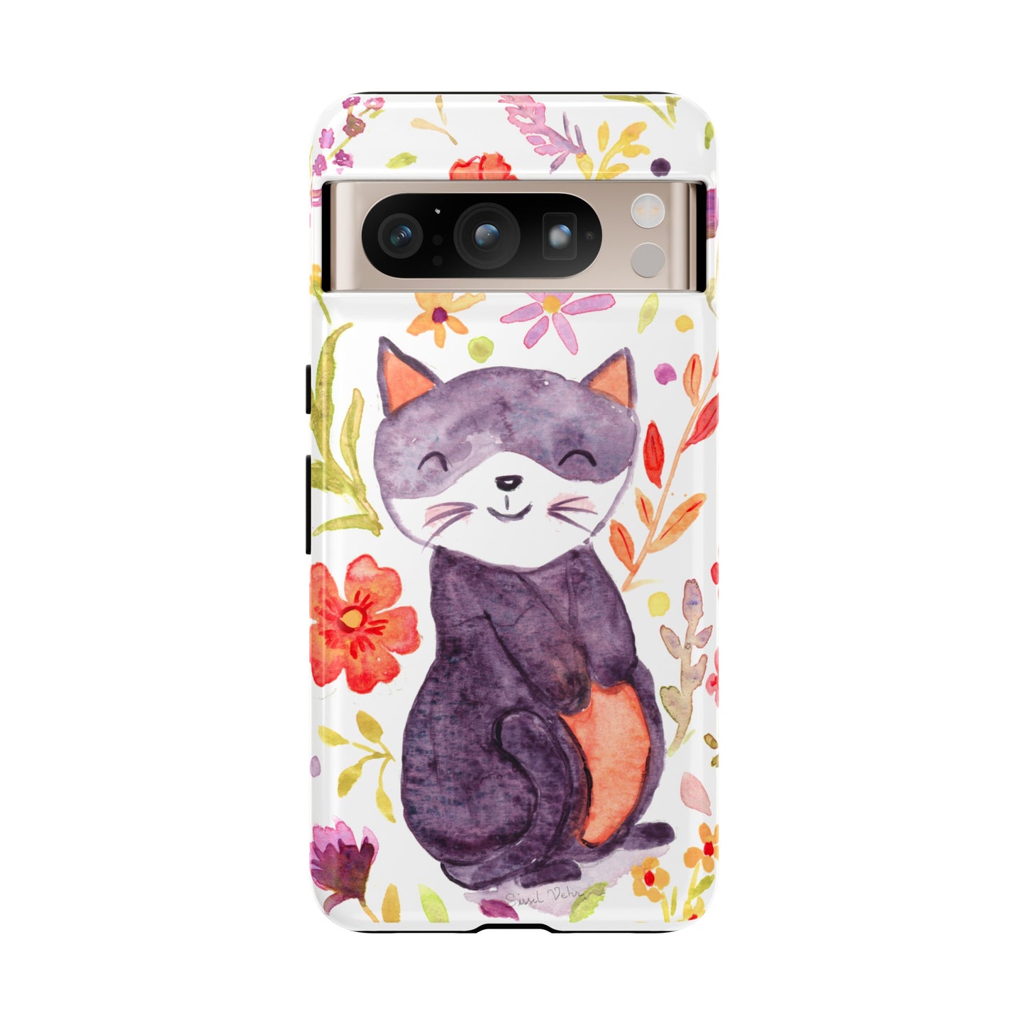 Robust and shock-resistant phone case Watercolor: Floral cat