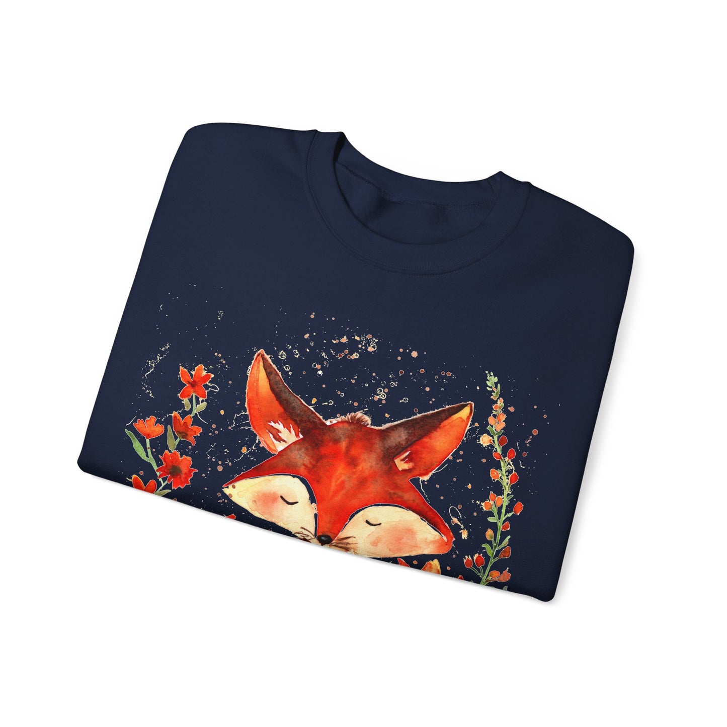 Pretty hand-painted fox and flowers Customizable sweatshirt: Unisex comfort clothing