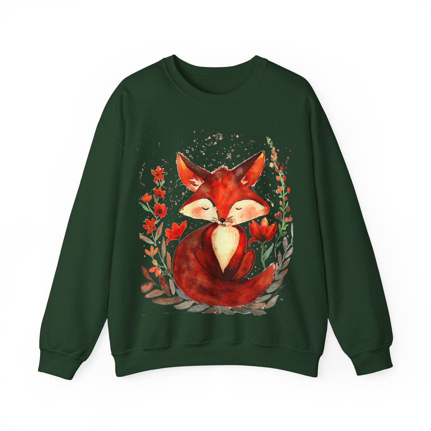 Pretty hand-painted fox and flowers Customizable sweatshirt: Unisex comfort clothing