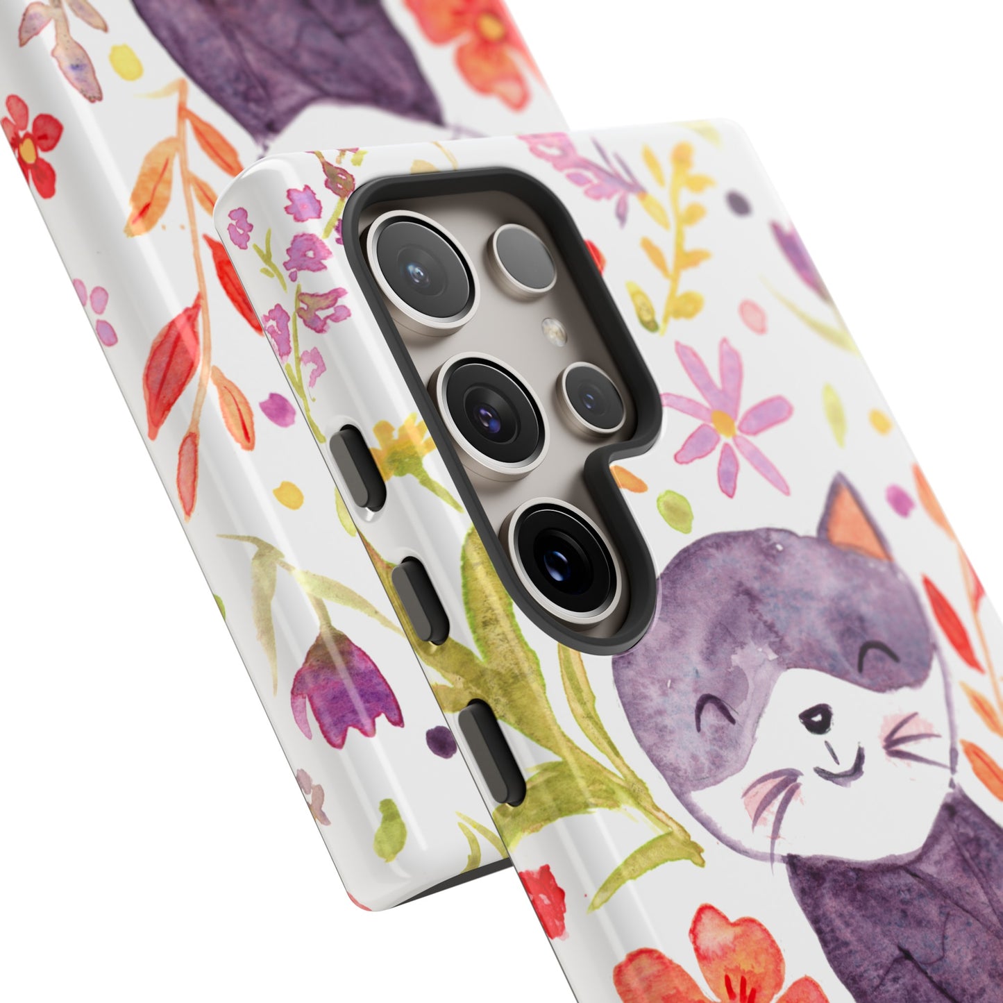 Robust and shock-resistant phone case Watercolor: Floral cat