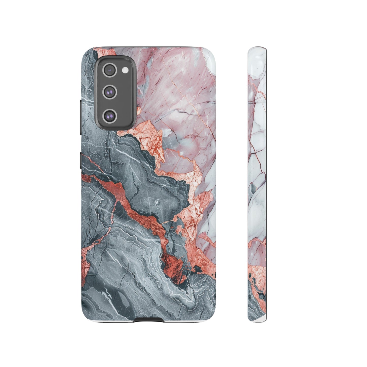 Coque téléphone robuste et résistante aux chocs  : marbre gris , orange et or