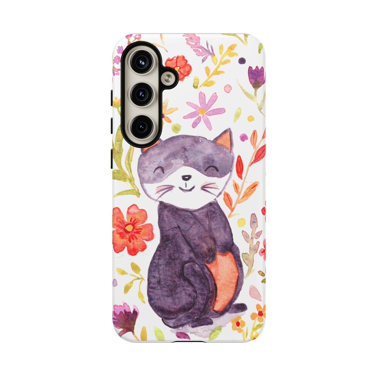 Robust and shock-resistant phone case Watercolor: Floral cat