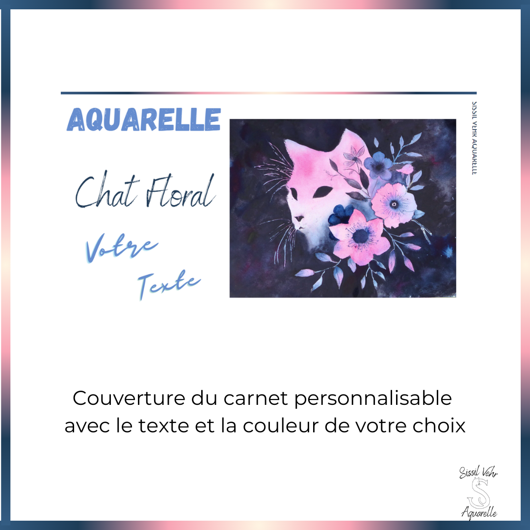 Cours aquarelle pas à pas Aquarelle - Chat floral | Vidéo et PDF Personnalisés et téléchargeables