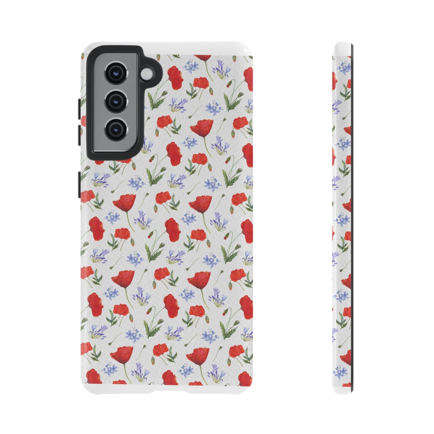 Robust and shock-resistant phone case: Watercolor Poppies and Agapanthus Flowers