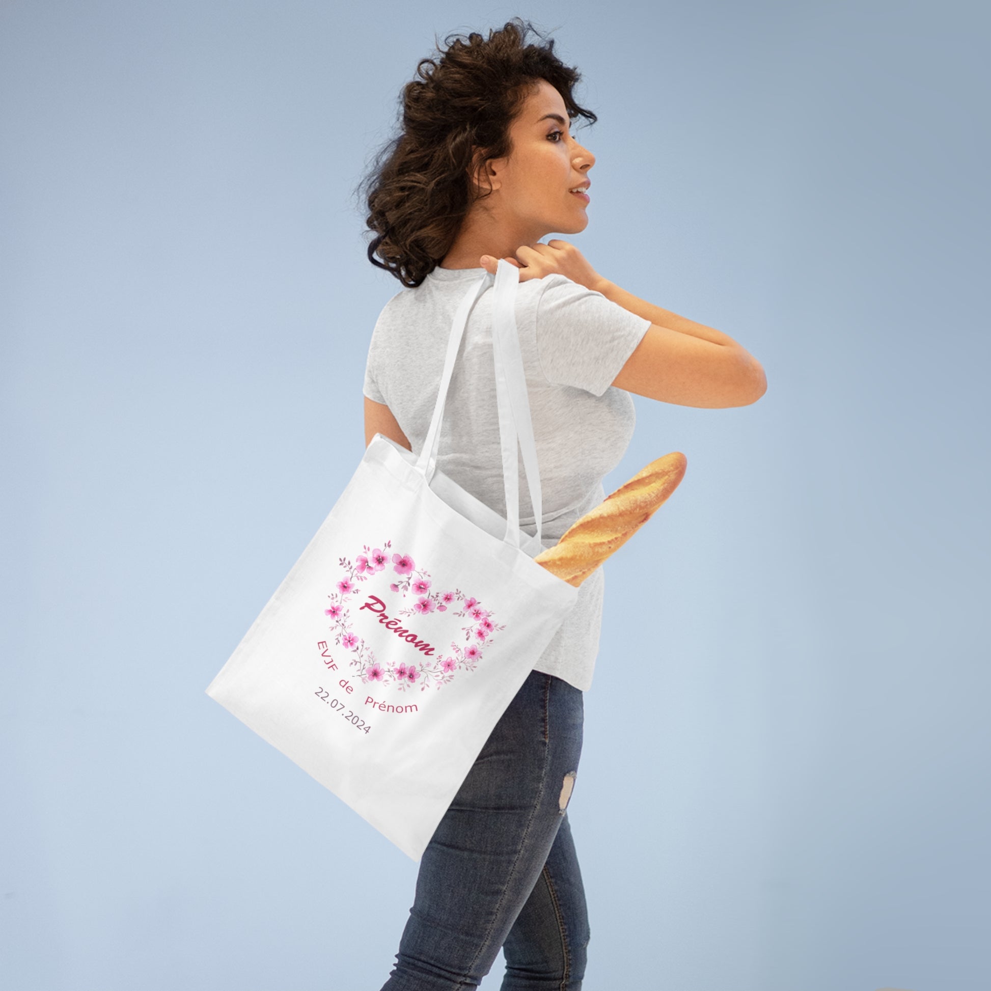 Tote bag / Sac Fourre tout EVJF personnalisé Coeur fleurs coton , Tote bag EVJF, Tote bag témoin, Team de la mariée