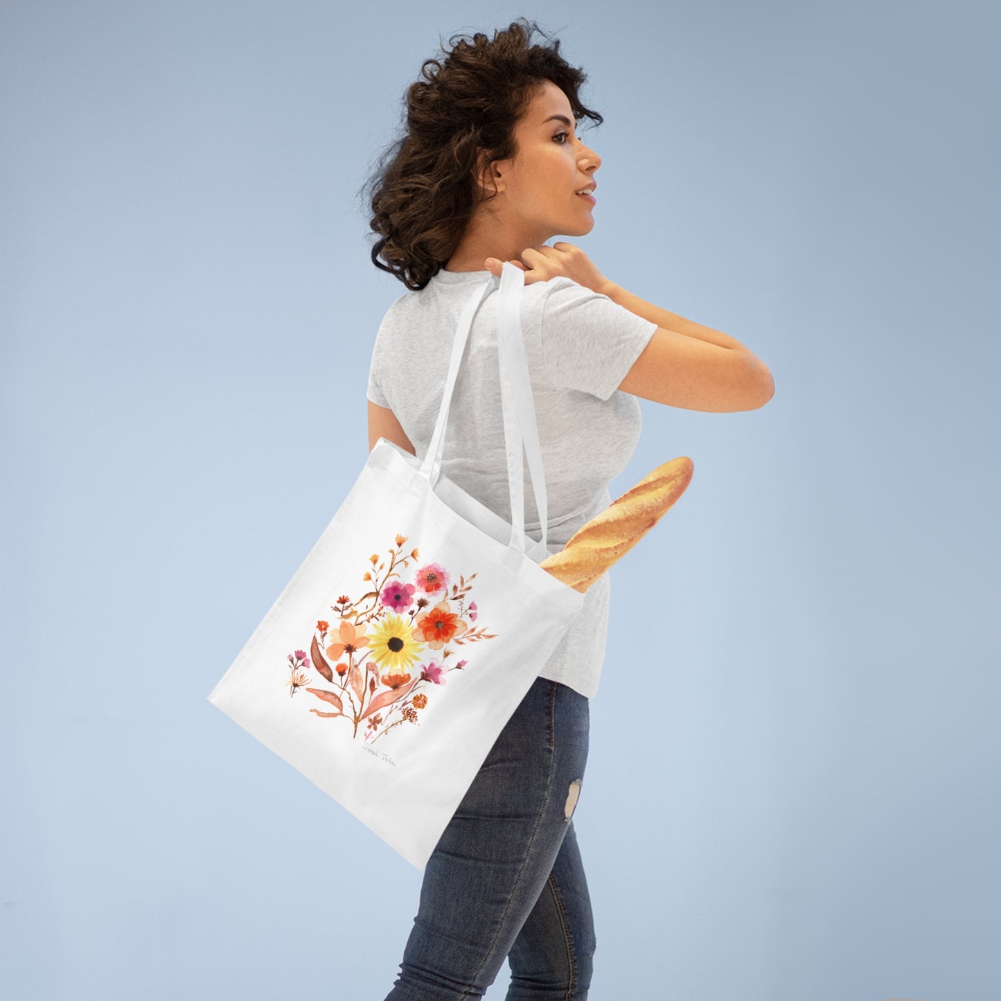 Tote Bag Sac 100% coton  :  Aquarelle Bouquet de fleurs