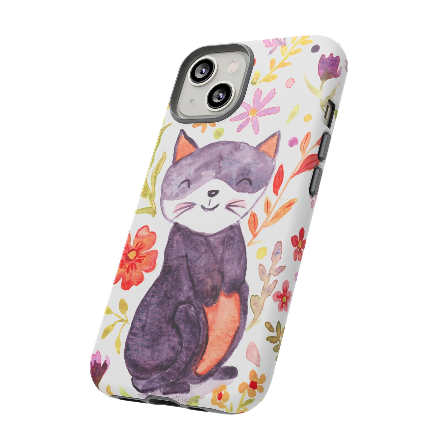 Robust and shock-resistant phone case Watercolor: Floral cat