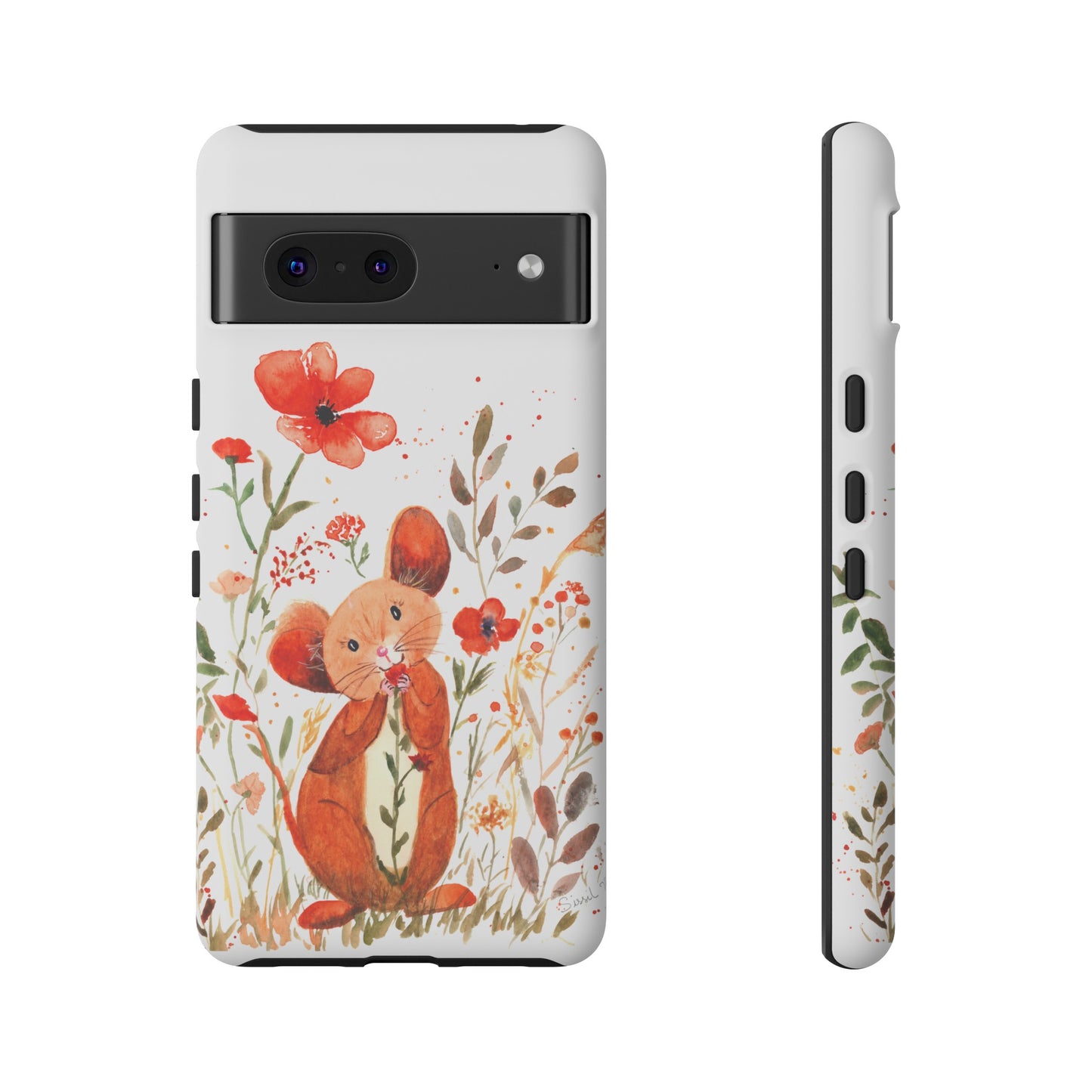 Coque téléphone robuste et résistante aux chocs  : Petite souris au milieu de fleurs