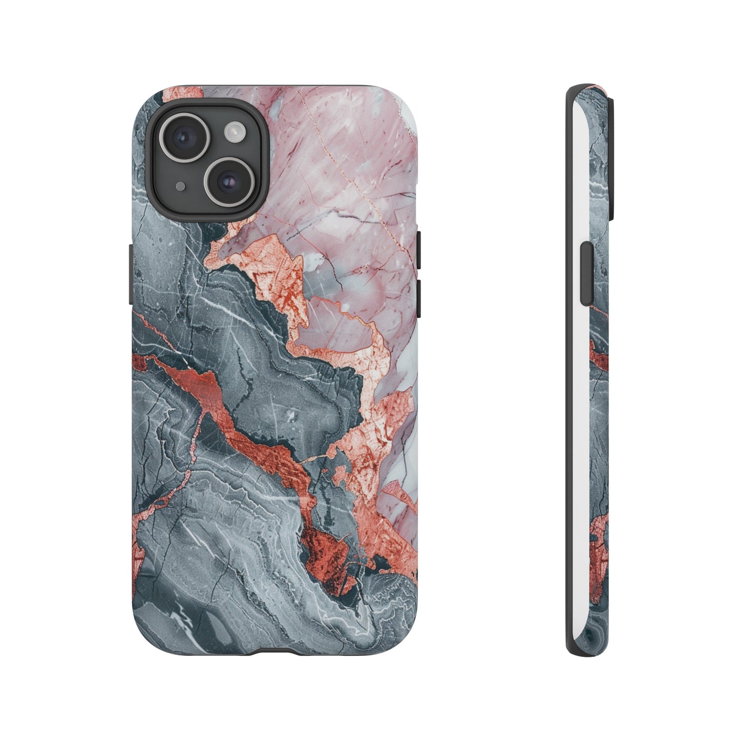 Coque téléphone robuste et résistante aux chocs  : marbre gris , orange et or