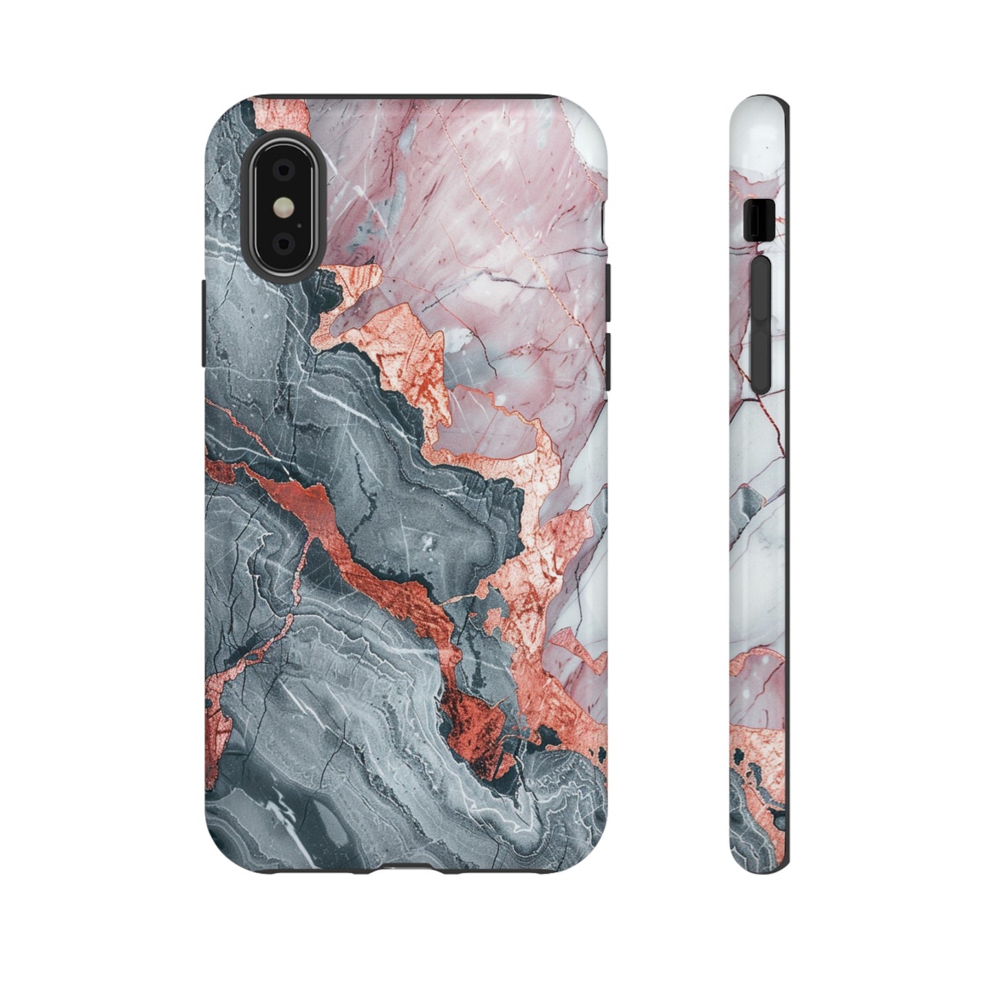 Coque téléphone robuste et résistante aux chocs  : marbre gris , orange et or