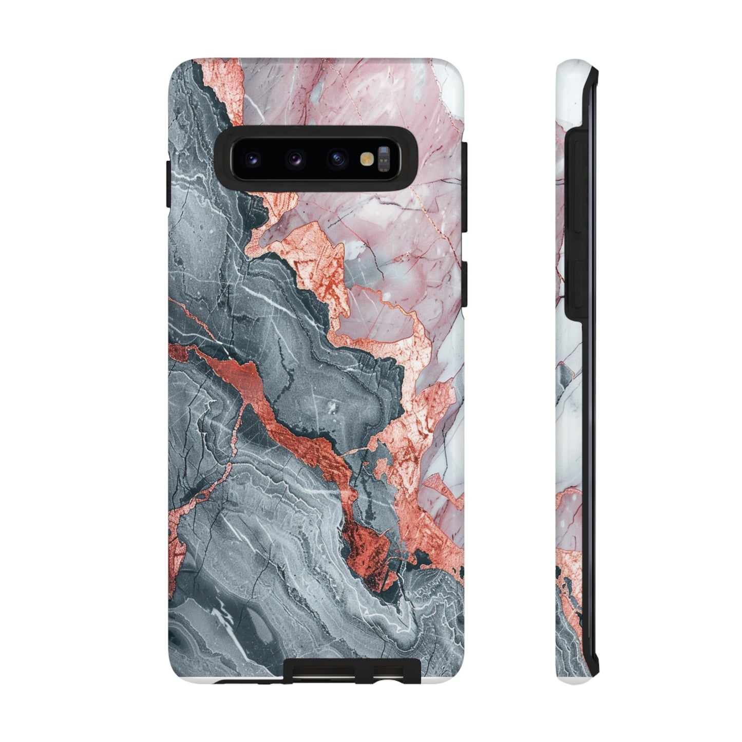 Coque téléphone robuste et résistante aux chocs  : marbre gris , orange et or