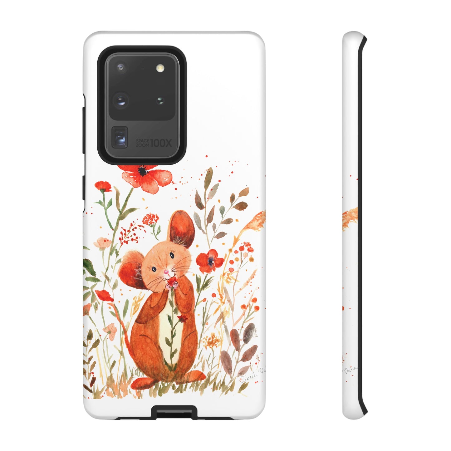 Coque téléphone robuste et résistante aux chocs  : Petite souris au milieu de fleurs