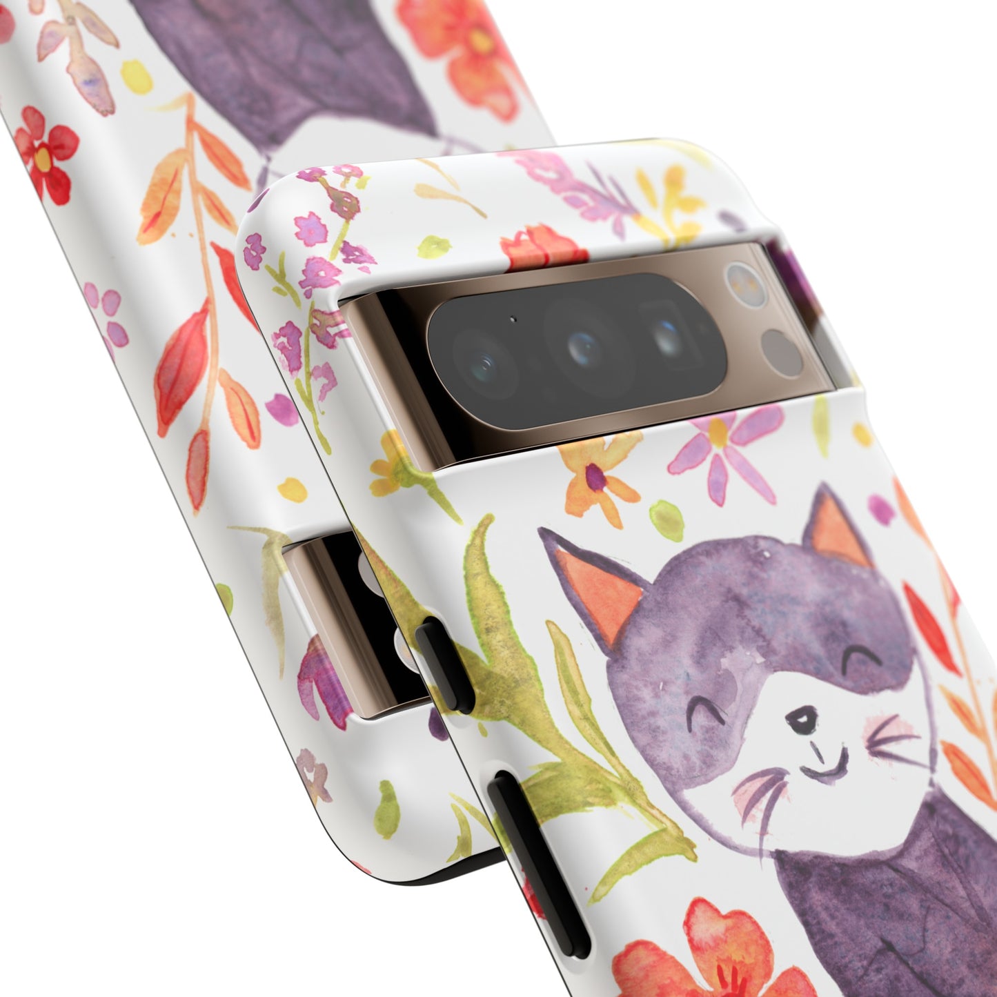 Robust and shock-resistant phone case Watercolor: Floral cat