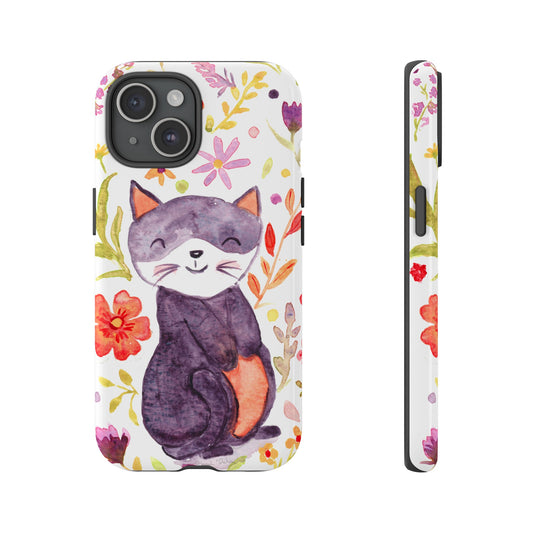 Robust and shock-resistant phone case Watercolor: Floral cat
