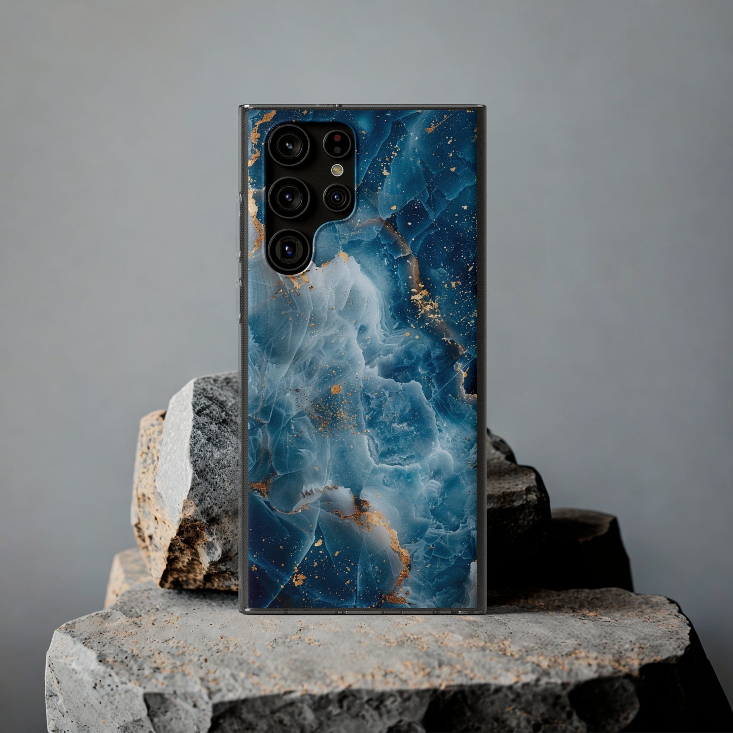 Customizable soft phone case: Gray and blue marble effect for iPhone, Samsung and Pixel