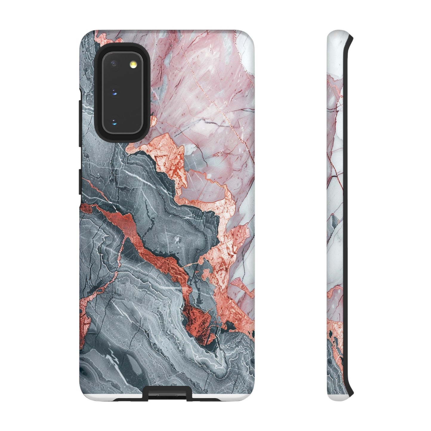 Coque téléphone robuste et résistante aux chocs  : marbre gris , orange et or