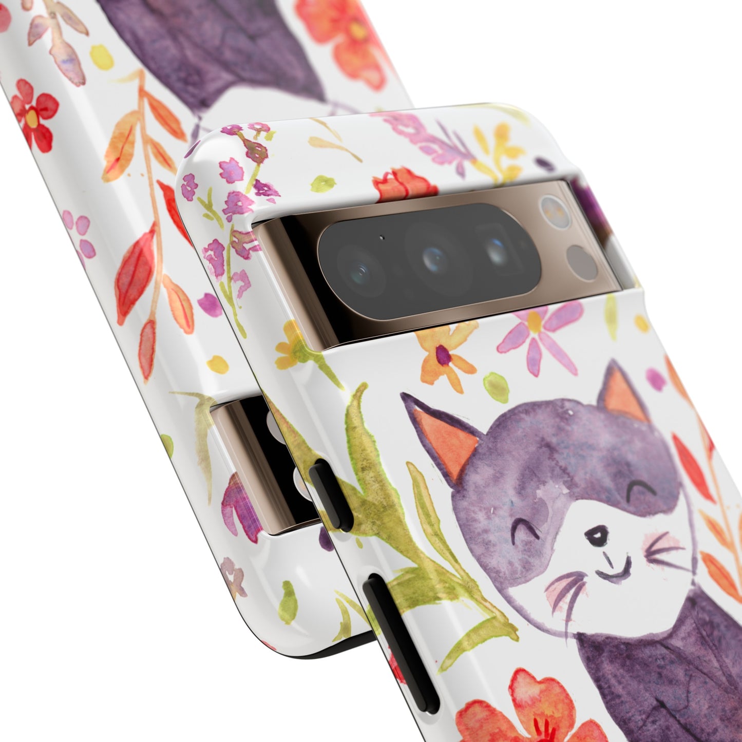 Robust and shock-resistant phone case Watercolor: Floral cat