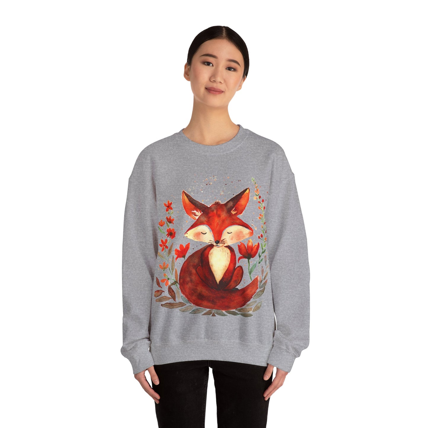 Pretty hand-painted fox and flowers Customizable sweatshirt: Unisex comfort clothing