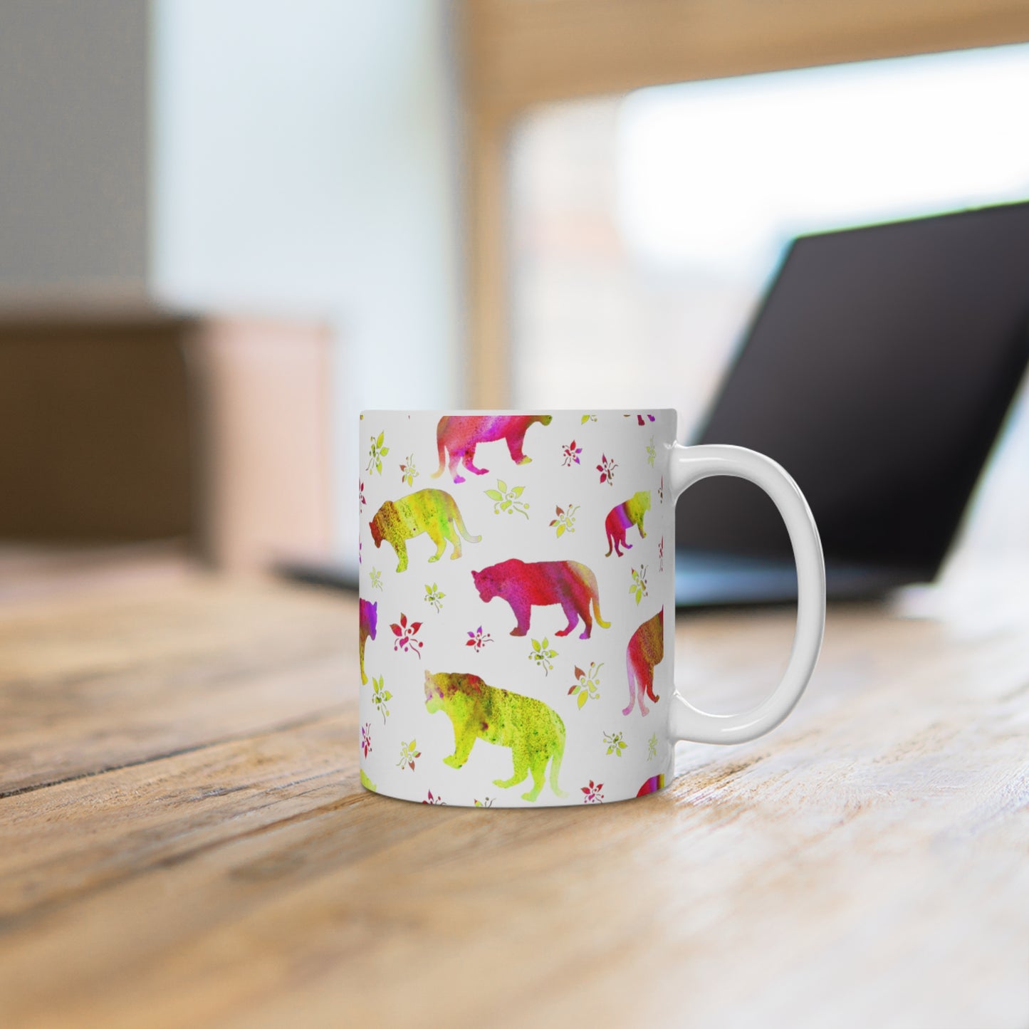 Mug Tigers Watercolor palette Pink yellow