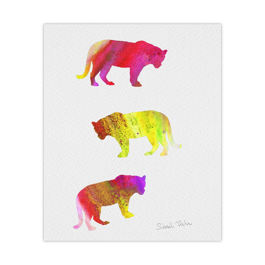 Affiche / poster aquarelle imprimée : Tigres palette Rouge ocre