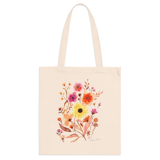 Tote Bag Sac 100% coton  :  Aquarelle Bouquet de fleurs