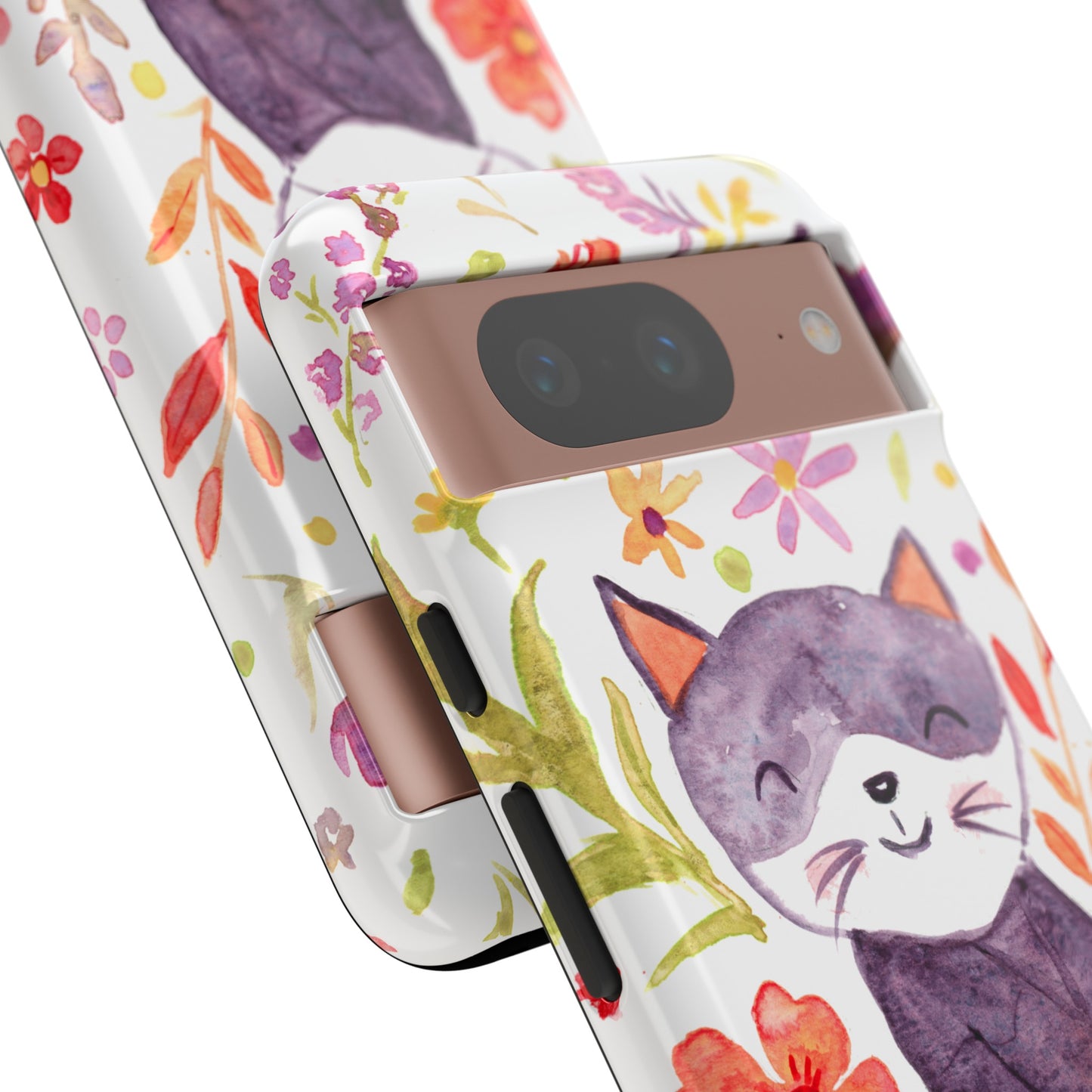 Robust and shock-resistant phone case Watercolor: Floral cat