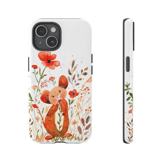 Robust and shock-resistant phone case: Little mouse in the middle of flowers