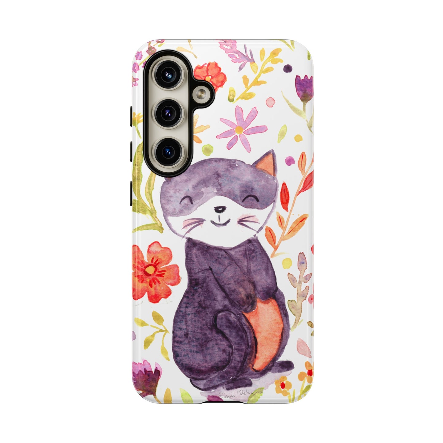 Robust and shock-resistant phone case Watercolor: Floral cat